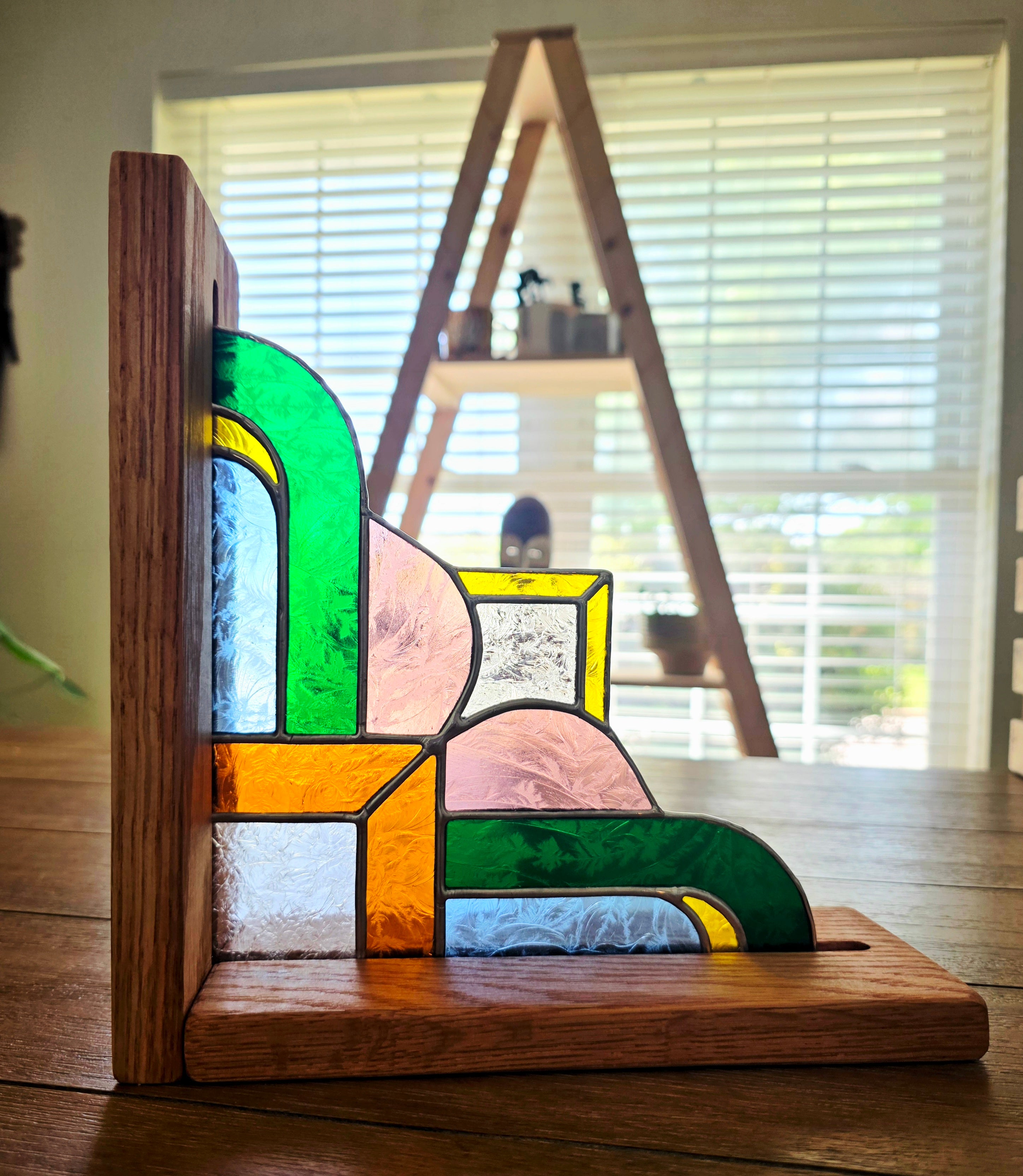Art Deco Stained Glass Bookends - Multicolored