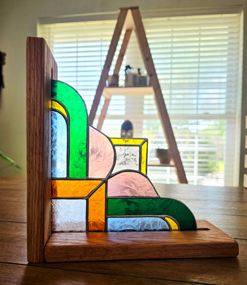 Art Deco Stained Glass Bookends - Multicolored