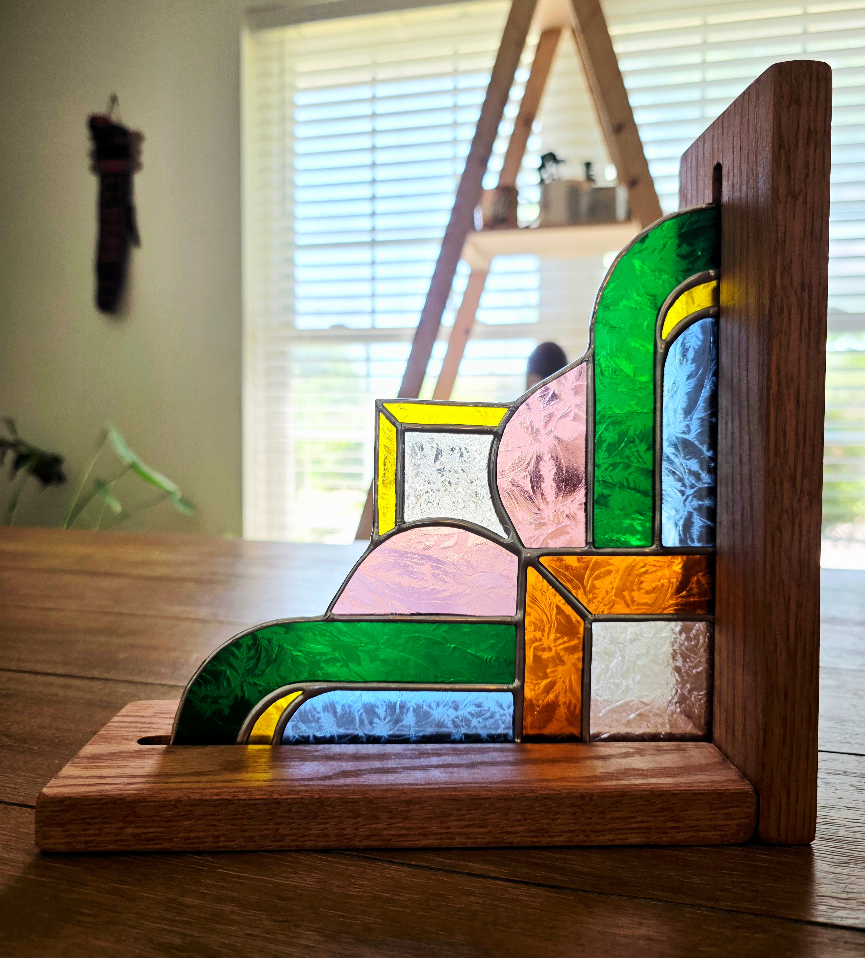 Art Deco Stained Glass Bookends - Multicolored