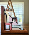 Art Deco Stained Glass Bookends - Pink