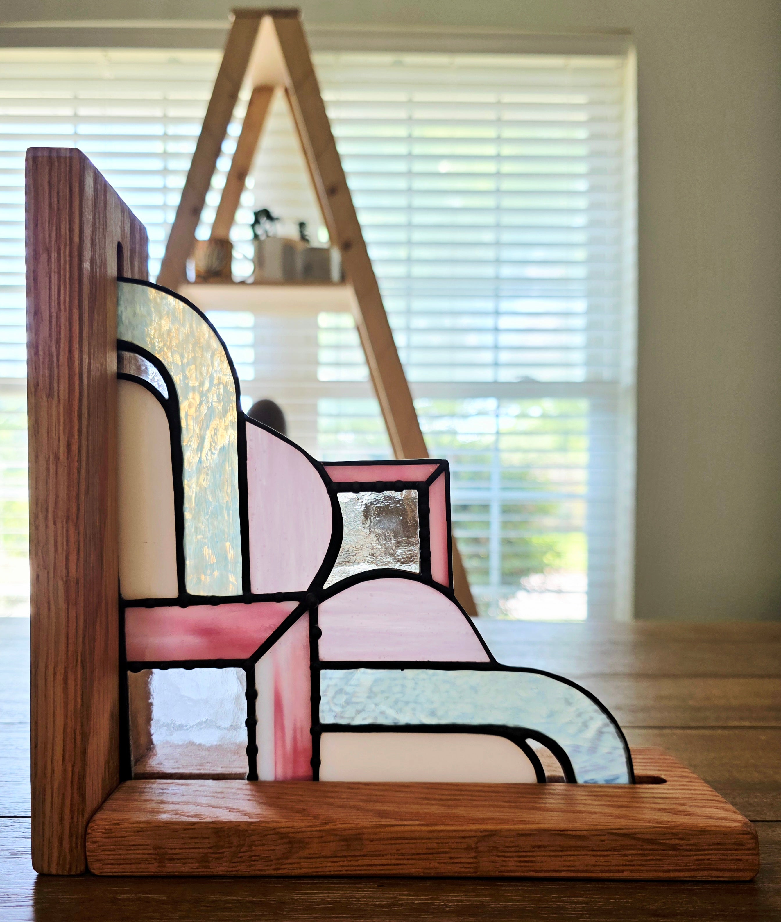 Art Deco Stained Glass Bookends - Pink