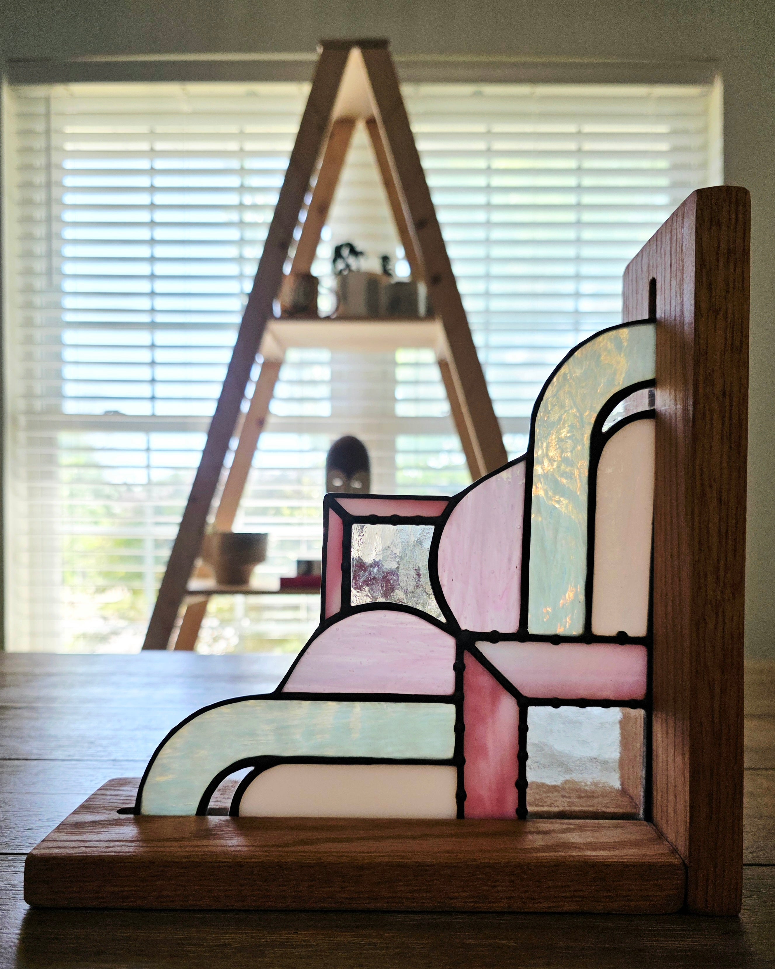 Art Deco Stained Glass Bookends - Pink